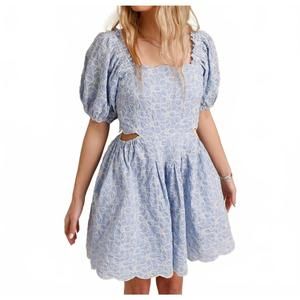 NEW SOFIE THE LABEL april embroidered cut out mini dress in blue